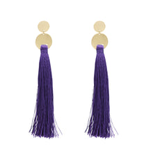 Load image into Gallery viewer, LONG PURPLE TASSEL EARRINGS DANGLING TASSEL STYLE (#128)