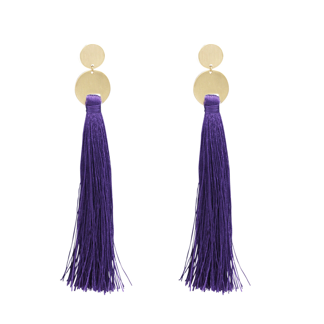 LONG PURPLE TASSEL EARRINGS DANGLING TASSEL STYLE (#128)