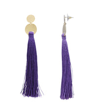 Load image into Gallery viewer, LONG PURPLE TASSEL EARRINGS DANGLING TASSEL STYLE (#128)