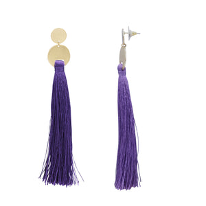 LONG PURPLE TASSEL EARRINGS DANGLING TASSEL STYLE (#128)