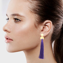 Load image into Gallery viewer, LONG PURPLE TASSEL EARRINGS DANGLING TASSEL STYLE (#128)