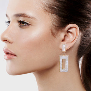 RECTANGLE WHITE EARRING RESIN WHITE DANGLING EARRINGS (132)