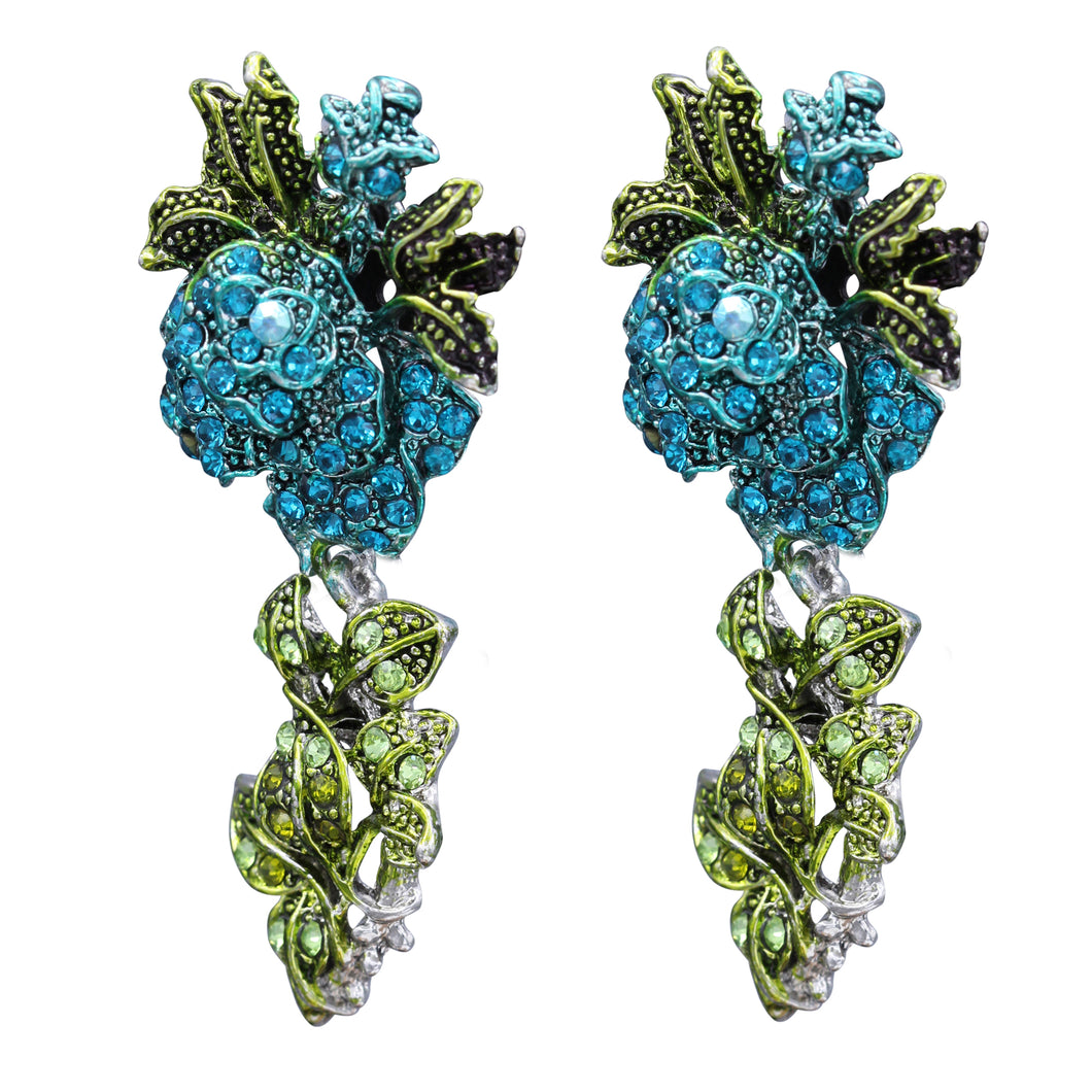 BLUE GREEN DANGLING EARRINGS BRILLIANT ARTISTIC FASHION EARRINGS (#133)