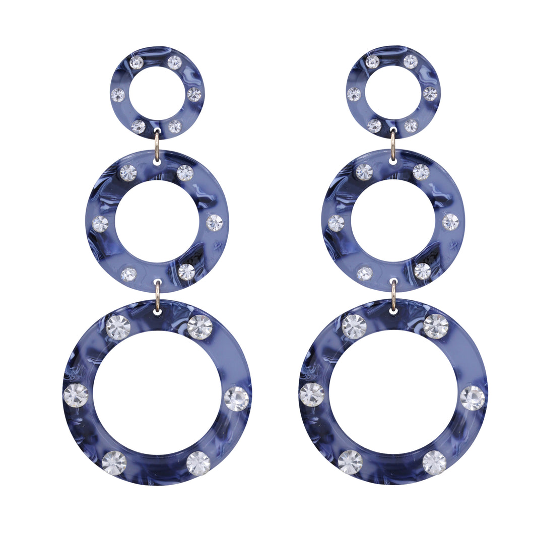 CIRCLES EARRING RESIN CIRCLE OF LIFE TRENDY BLUE DANGLING EARRINGS (135)