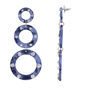 CIRCLES EARRING RESIN CIRCLE OF LIFE TRENDY BLUE DANGLING EARRINGS (135)