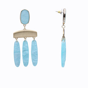 DANGLING CHANDELIER EARRING BRILLIANT LIGHT BLUE RESIN 3' INCH (#143)