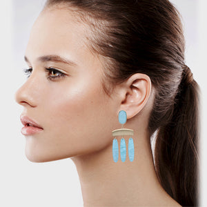 DANGLING CHANDELIER EARRING BRILLIANT LIGHT BLUE RESIN 3' INCH (#143)