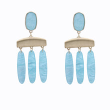 Load image into Gallery viewer, DANGLING CHANDELIER EARRING BRILLIANT LIGHT BLUE RESIN 3&#39; INCH (#143)