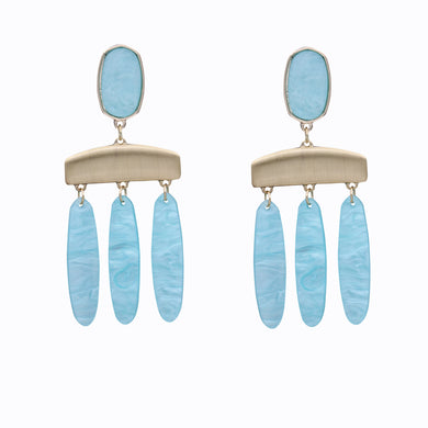 DANGLING CHANDELIER EARRING BRILLIANT LIGHT BLUE RESIN 3' INCH (#143)