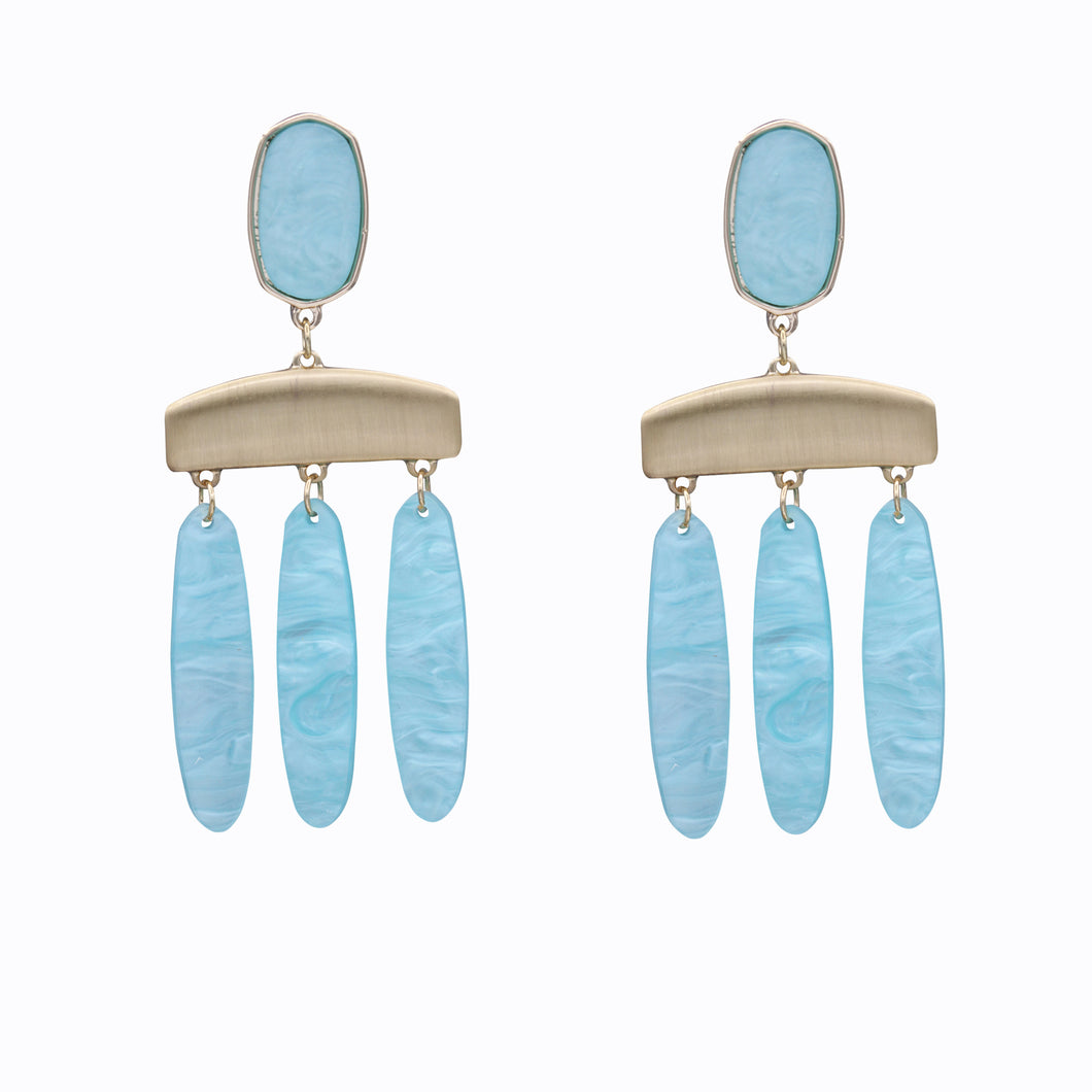 DANGLING CHANDELIER EARRING BRILLIANT LIGHT BLUE RESIN 3' INCH (#143)