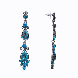 BLUE DANGLING EARRING BRILLIANT VICTORIAN STYLE 3' INCH (#152)