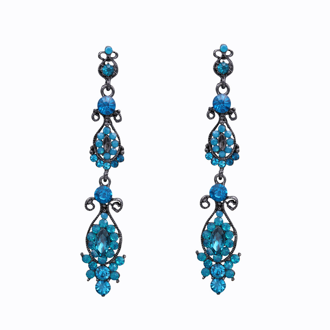 BLUE DANGLING EARRING BRILLIANT VICTORIAN STYLE 3' INCH (#152)