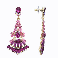 Load image into Gallery viewer, Long Dangling Fuchsia Color Earrings Purple Chandelier Approx 2.5&#39; Inch (#156)