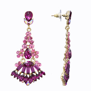 Long Dangling Fuchsia Color Earrings Purple Chandelier Approx 2.5' Inch (#156)