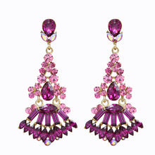 Load image into Gallery viewer, Long Dangling Fuchsia Color Earrings Purple Chandelier Approx 2.5&#39; Inch (#156)