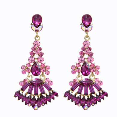 Long Dangling Fuchsia Color Earrings Purple Chandelier Approx 2.5' Inch (#156)