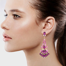 Load image into Gallery viewer, Long Dangling Fuchsia Color Earrings Purple Chandelier Approx 2.5&#39; Inch (#156)