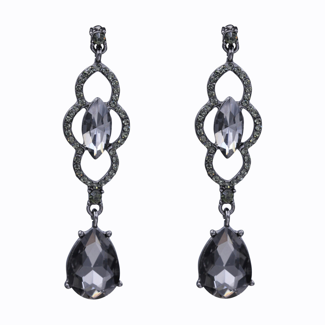 BLACK CHANDELIER DANGLING EARRINGS CLASSIC RHINESTONES (#171)