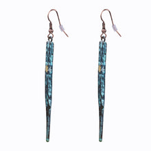 Load image into Gallery viewer, TURQUOISE TONE LONG BAR EARRINGS 3&#39; Inch ANTIQUE LOOK  (#174)