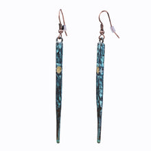 Load image into Gallery viewer, TURQUOISE TONE LONG BAR EARRINGS 3&#39; Inch ANTIQUE LOOK  (#174)