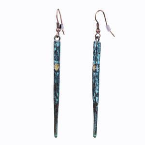 TURQUOISE TONE LONG BAR EARRINGS 3' Inch ANTIQUE LOOK  (#174)