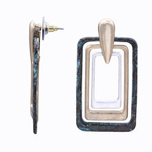 Load image into Gallery viewer, SILVER &amp; GOLD TONE ANTIQUE STYLE EARRINGS RECTANGLE SHAPE 2&#39; INCH (#176)