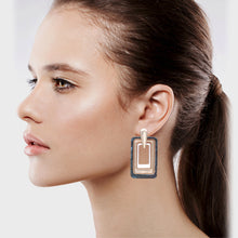 Load image into Gallery viewer, SILVER &amp; GOLD TONE ANTIQUE STYLE EARRINGS RECTANGLE SHAPE 2&#39; INCH (#176)