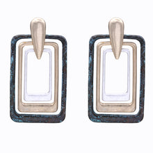 Load image into Gallery viewer, SILVER &amp; GOLD TONE ANTIQUE STYLE EARRINGS RECTANGLE SHAPE 2&#39; INCH (#176)