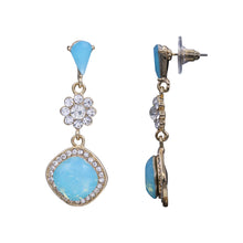 Load image into Gallery viewer, DANGLING EARRINGS WITH BLUE &amp; WHITE RHINESTONES 1.75&#39; INCH (#182)