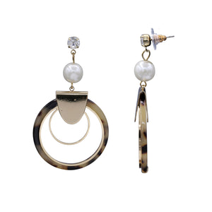 CIRCLE DANGLING EARRING RESIN METAL AND A PEARL 2.5' INCH (186)