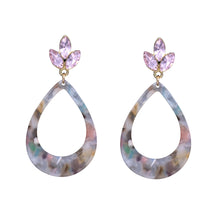 Load image into Gallery viewer, PEAR SHAPE DROP EARRING MULTI RESIN &amp; PURPLE RHINESTONES 2&#39; INCH (188)