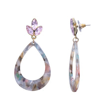 Load image into Gallery viewer, PEAR SHAPE DROP EARRING MULTI RESIN &amp; PURPLE RHINESTONES 2&#39; INCH (188)