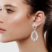 Load image into Gallery viewer, Brilliant Pearl Earrings Dangling Pearl &amp; white stones  (#197)