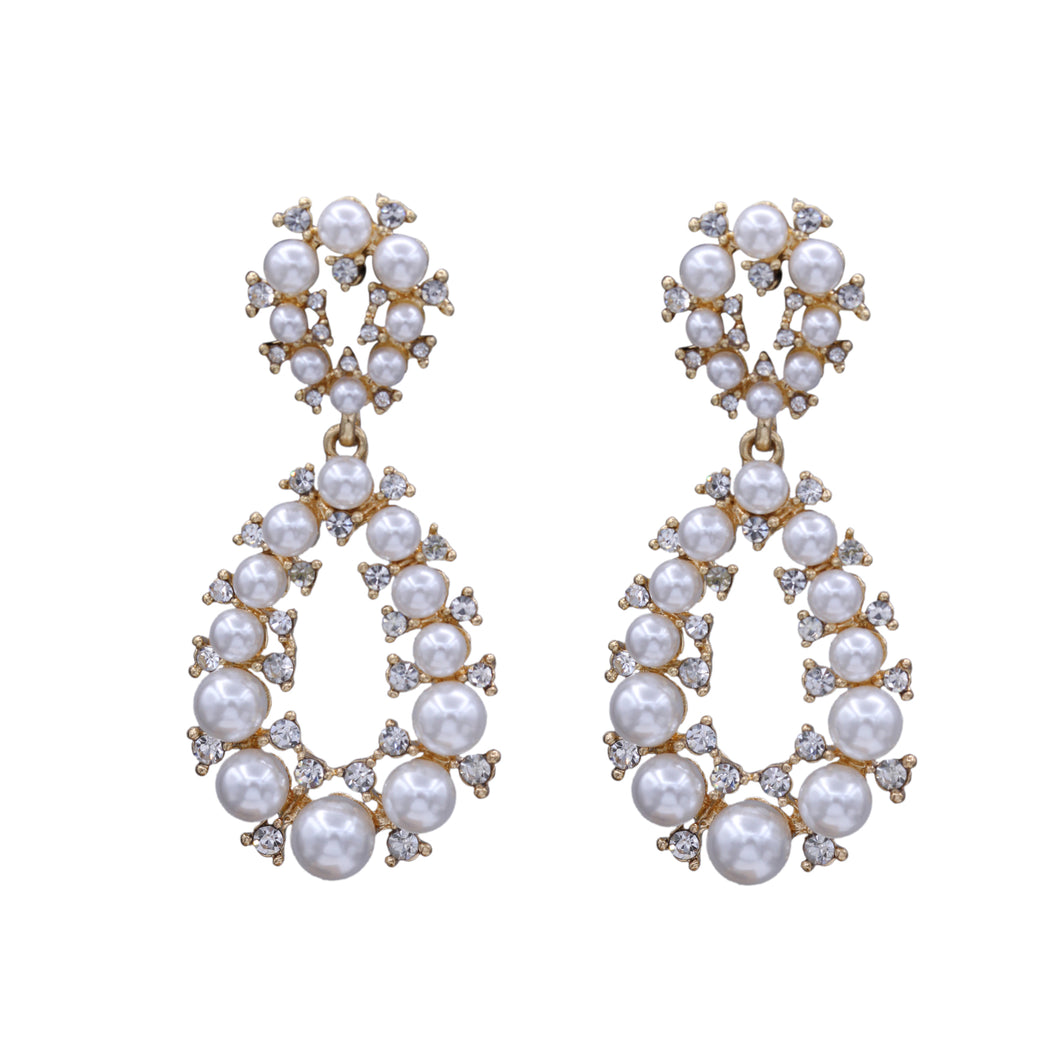 Brilliant Pearl Earrings Dangling Pearl & white stones  (#197)