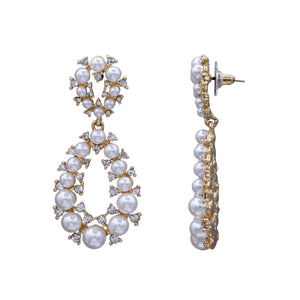 Brilliant Pearl Earrings Dangling Pearl & white stones  (#197)