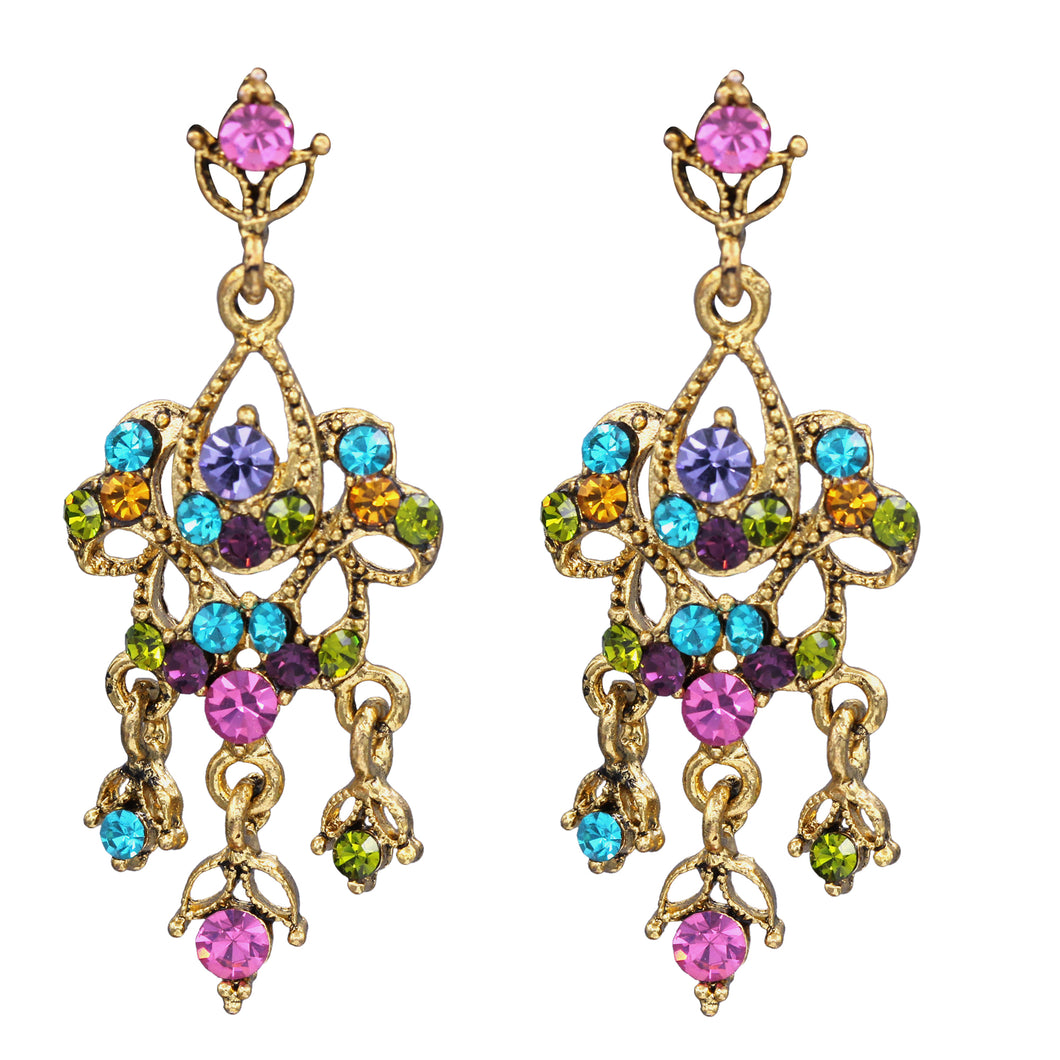 CHANDELIER EARRINGS DANGLING EARRINGS VICTORIAN STYLE MULTI COLOR STONES (44)