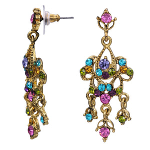 CHANDELIER EARRINGS DANGLING EARRINGS VICTORIAN STYLE MULTI COLOR STONES (44)