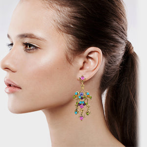 CHANDELIER EARRINGS DANGLING EARRINGS VICTORIAN STYLE MULTI COLOR STONES (44)