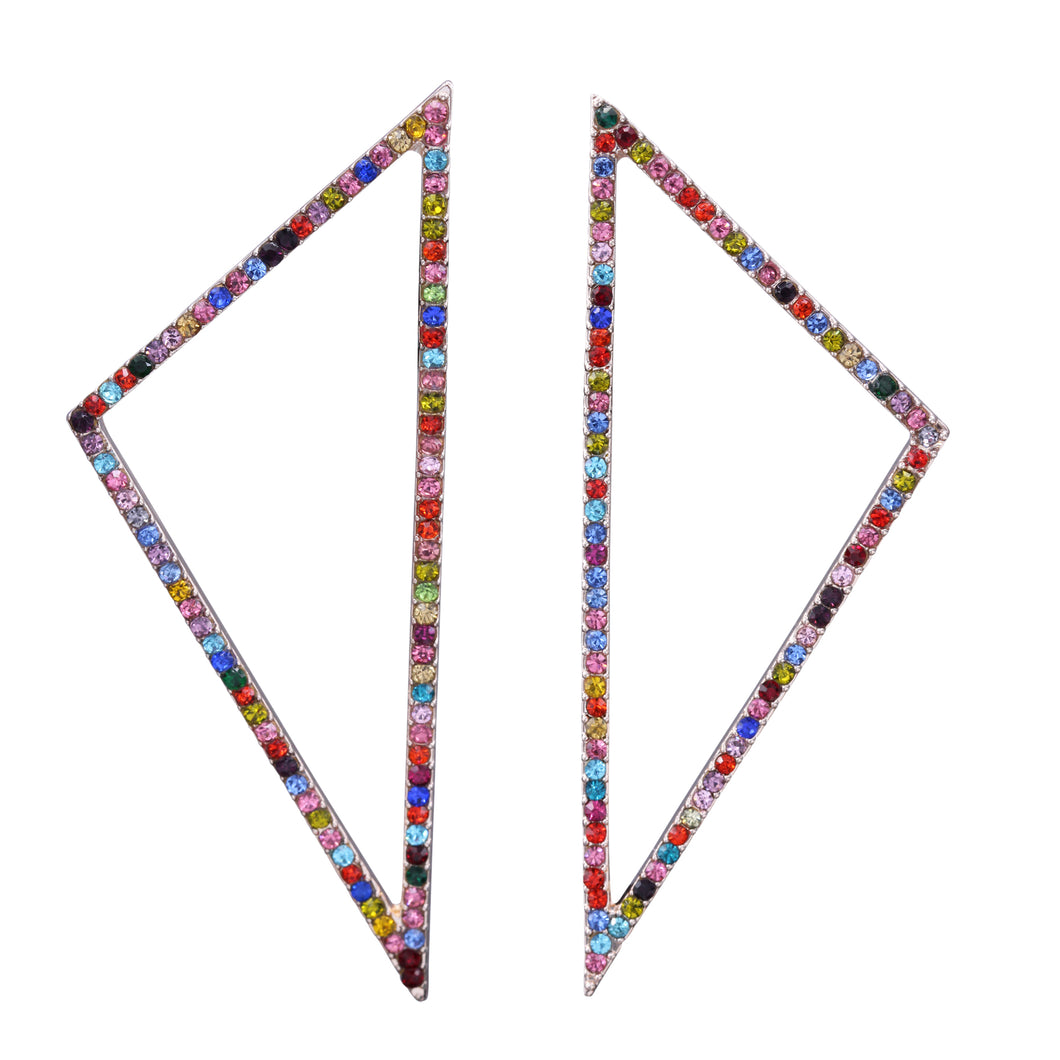 STATEMENT EARRINGS MULTI COLOR RAINBOW TRIANGLE EARRING 3 INCH (59)