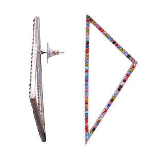 STATEMENT EARRINGS MULTI COLOR RAINBOW TRIANGLE EARRING 3 INCH (59)