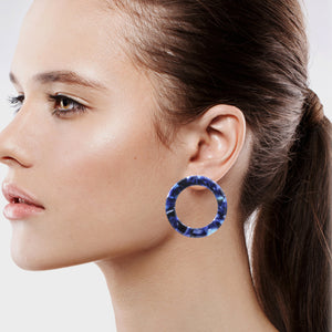 Colorful Round Dangling Earrings Resin Round CIRCLE OF LIFE Blue Earrings (#60)