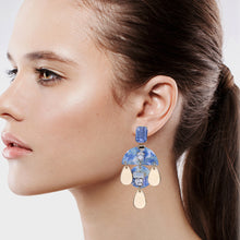 Load image into Gallery viewer, Blue Color Dangling Earrings Resin &amp; Rhinestones 2.5&#39; inch (#61)