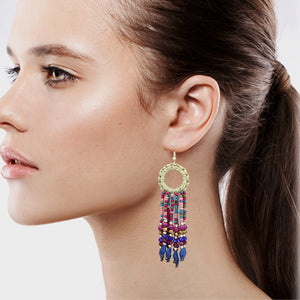 MULTI COLOR BEAD EARRINGS LONG DANGLING CHANDELIER EARRINGS (#65)