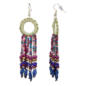 MULTI COLOR BEAD EARRINGS LONG DANGLING CHANDELIER EARRINGS (#65)