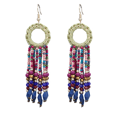 MULTI COLOR BEAD EARRINGS LONG DANGLING CHANDELIER EARRINGS (#65)