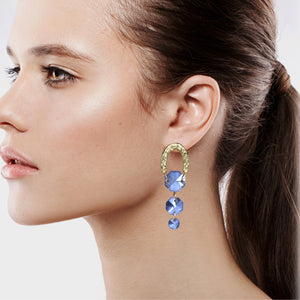 CHANDELIER EARRINGS DANGLING RHINESTONE BLUE FASHION EARRINGS (#67)