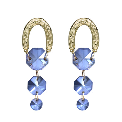 CHANDELIER EARRINGS DANGLING RHINESTONE BLUE FASHION EARRINGS (#67)