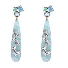 Load image into Gallery viewer, BLUE EARRINGS DANGLING CHANDELIER BLUE RHINESTONE FASHION EARRINGS (68)