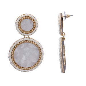 ROUND WHITE EARRING RESIN CIRCLE OF LIFE TRENDY WHITE EARRINGS (70)