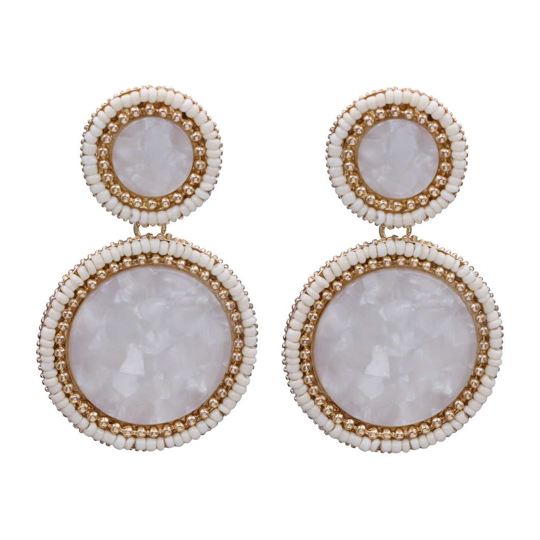 ROUND WHITE EARRING RESIN CIRCLE OF LIFE TRENDY WHITE EARRINGS (70)